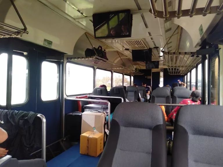 Inside the passenger carriage of the Royal Railway train in Kampot Cambodia